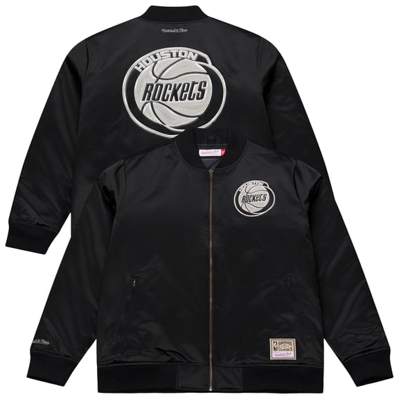 Men's Mitchell & Ness Black Houston Rockets Chrome Satin Bomber Full-Zip Jacket