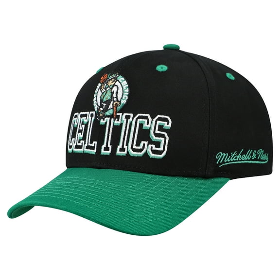 Men's Mitchell & Ness Black/Kelly Green Boston Celtics Backside Script 2-Tone Pro Crown Adjustable Hat