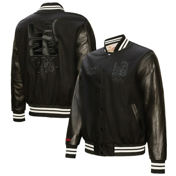 Men's Mitchell & Ness Black LA28 Full-Snap Varsity Jacket