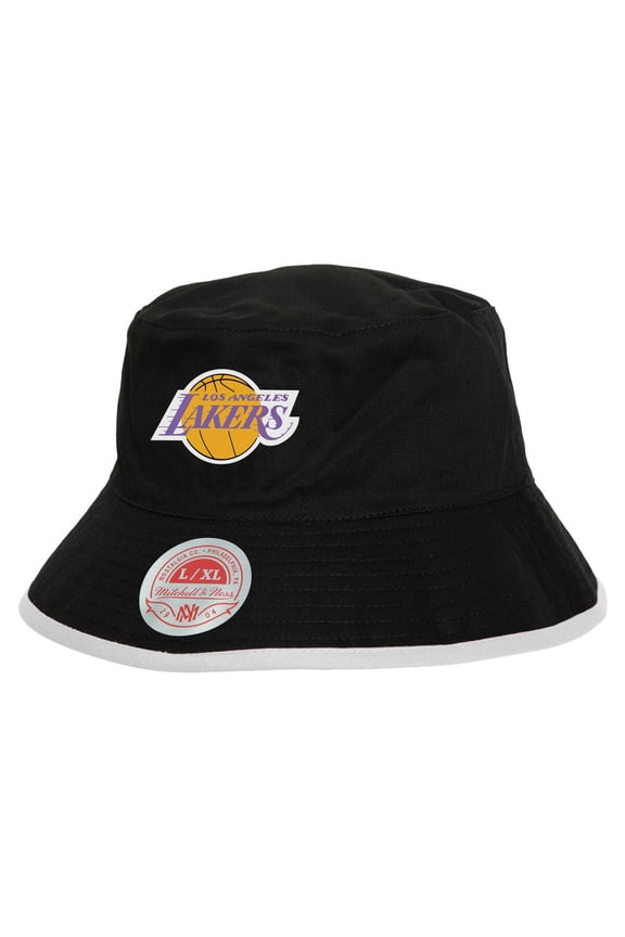 Men's Mitchell & Ness Black/Light Blue Los Angeles Lakers Flip It Reversible Bucket Hat