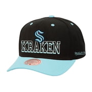 Mens Mitchell & Ness Black/Light Blue Seattle Kraken Backside Script Two-Tone Pro Crown Adjustable Hat