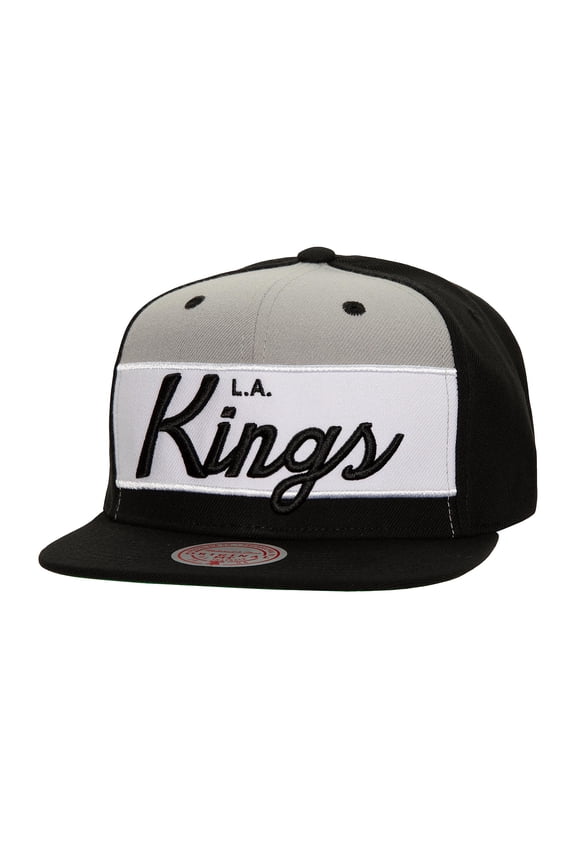 Men's Mitchell & Ness Black Los Angeles Kings Retro Script Colorblock Snapback Hat