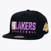 Mens Mitchell & Ness Black Los Angeles Lakers Hardwood Classics Old School Stacked Text Snapback Hat
