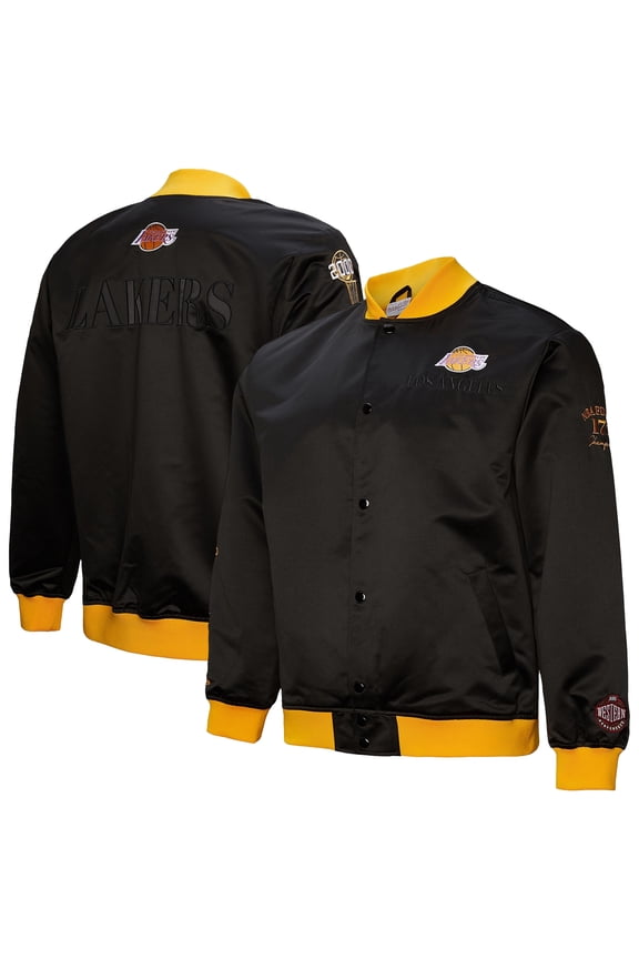 Men's Mitchell & Ness Black Los Angeles Lakers Hardwood Classics Team OG 3.0 Lightweight Satin Full-Snap Jacket