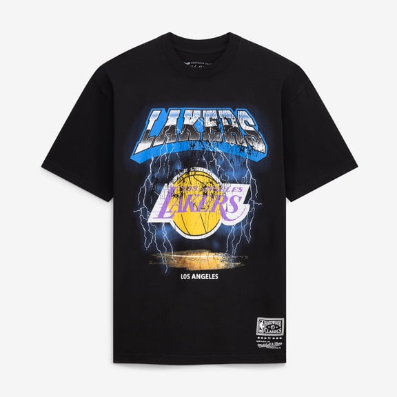 Men's Mitchell & Ness  Black Los Angeles Lakers Lightning T-Shirt