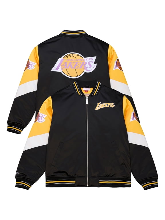 Men's Mitchell & Ness Black Los Angeles Lakers Throw It Back Heavyweight Full-Zip Satin Jacket