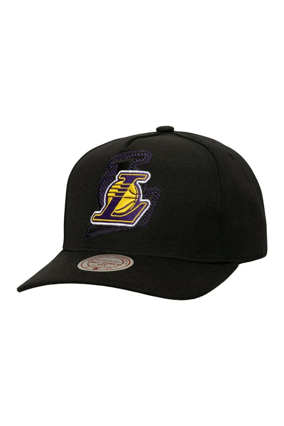 Men's Mitchell & Ness  Black Los Angeles Lakers Tilted Pro Pinch Adjustable Hat