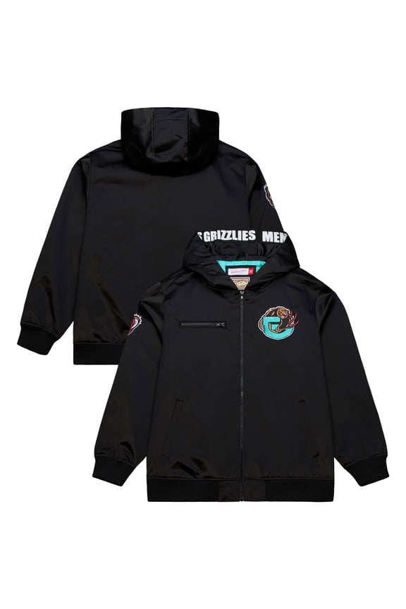 Men's Mitchell & Ness  Black Memphis Grizzlies Hardwood Classics Nights Walk the Tunnel Satin Bomber Full-Snap Hooded