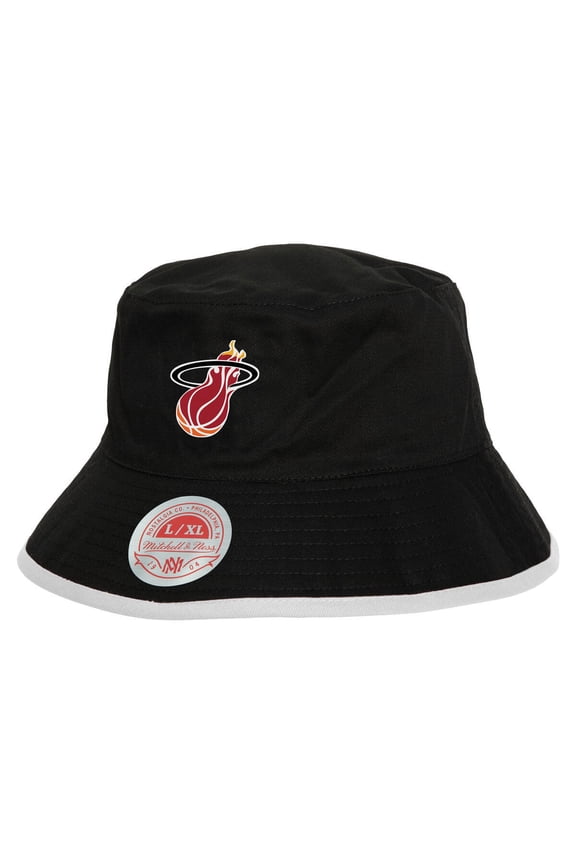 Men's Mitchell & Ness Black Miami Heat Flip It Reversible Bucket Hat