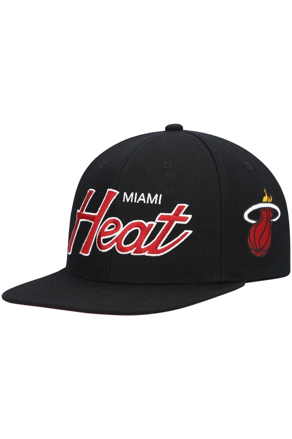 Men's Mitchell & Ness Black Miami Heat Hardwood Classics Script 2.0 Snapback Hat