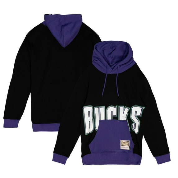 Men's Mitchell & Ness Black Milwaukee Bucks Hardwood Classics Big Face 5.0 Pullover Hoodie