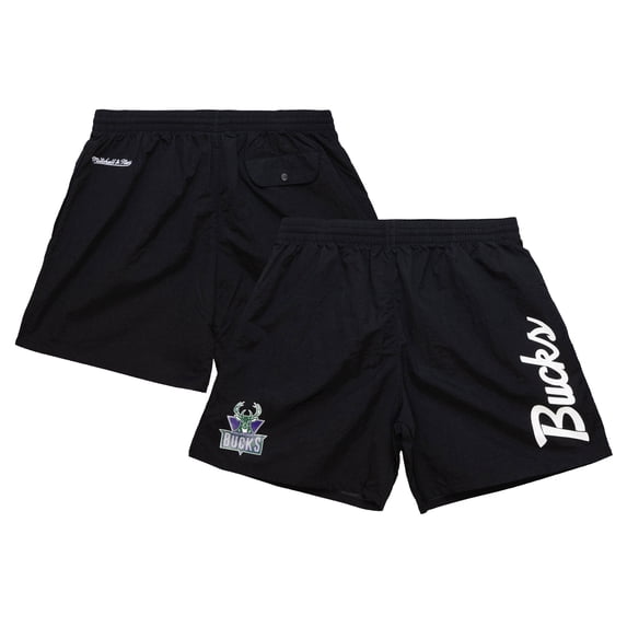 Men's Mitchell & Ness Black Milwaukee Bucks Team Essentials Nylon Shorts