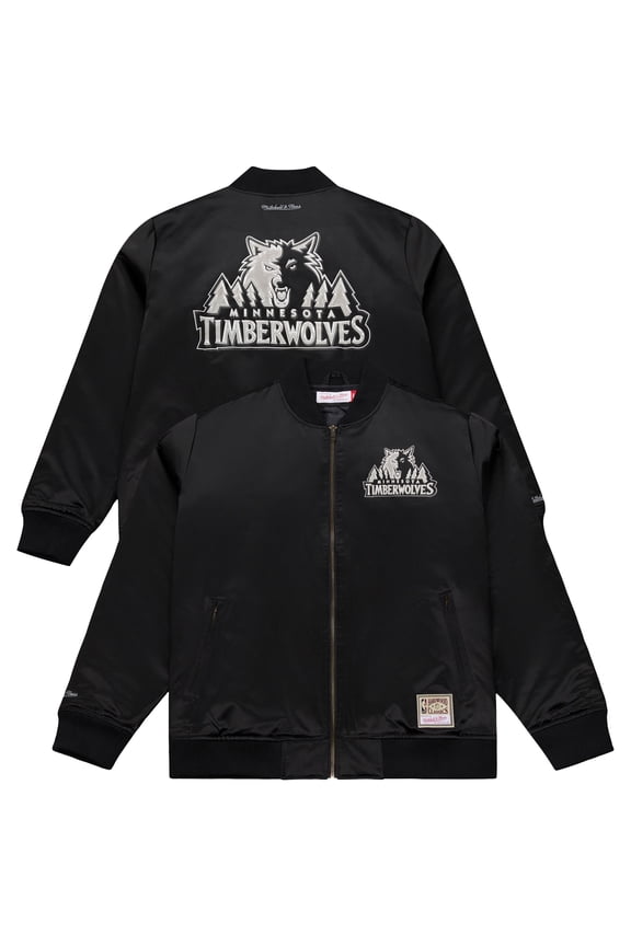 Men's Mitchell & Ness Black Minnesota Timberwolves Chrome Satin Bomber Full-Zip Jacket