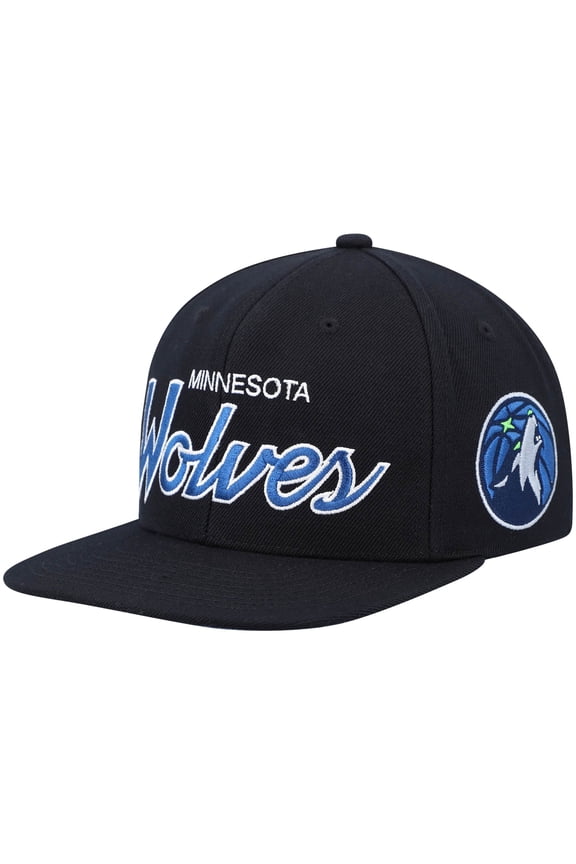Men's Mitchell & Ness Black Minnesota Timberwolves Hardwood Classics Script 2.0 Snapback Hat