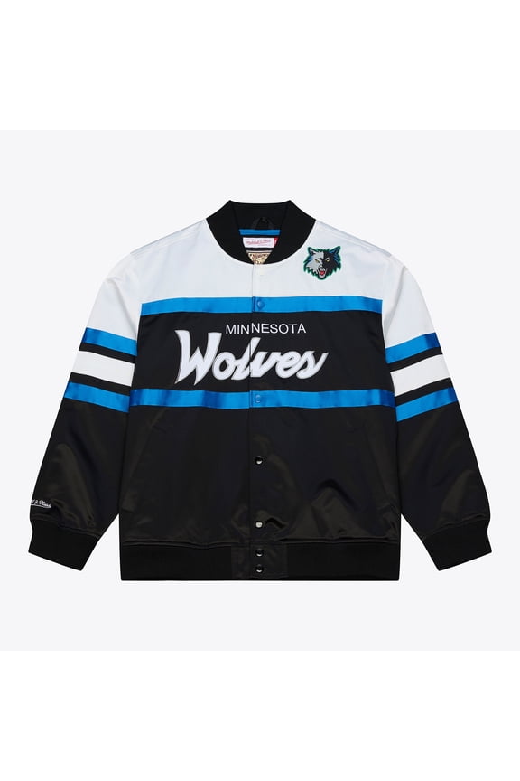 Men's Mitchell & Ness Black Minnesota Timberwolves Hardwood Classics Head Coach Lightweight Satin Full-Snap Jacket