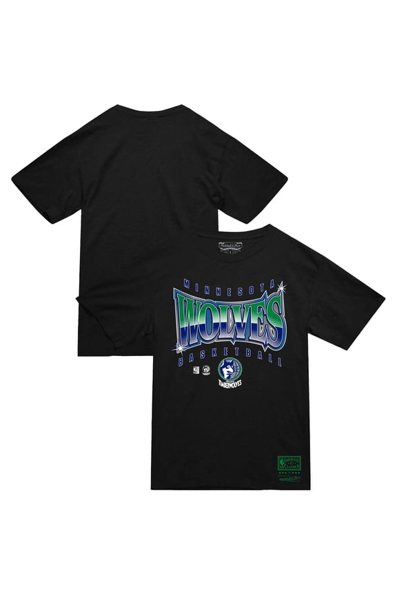 Men's Mitchell & Ness  Black Minnesota Timberwolves Worldwide Collection Glow Up T-Shirt
