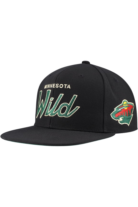 Men's Mitchell & Ness Black Minnesota Wild Core Team Script 2.0 Snapback Hat