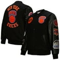thumbnail image 1 of Men's Mitchell & Ness  Black New York Knicks Hardwood Classics Blackout Collection Full-Snap Varsity Jacket, 1 of 7