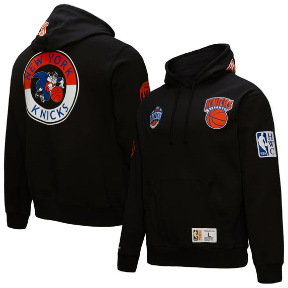 Men's Mitchell & Ness Black New York Knicks Hardwood Classics Blackout Collection Pullover Hoodie