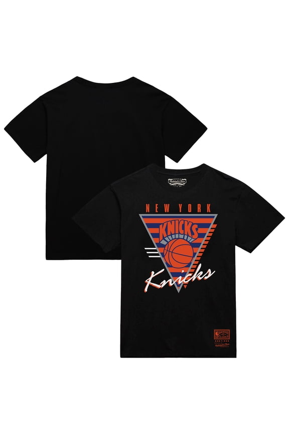 Men's Mitchell & Ness  Black New York Knicks Worldwide Collection Tri-Logo T-Shirt