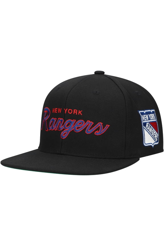Men's Mitchell & Ness Black New York Rangers Core Team Script 2.0 Snapback Hat
