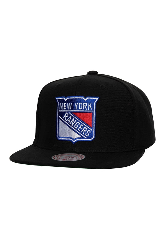 Men's Mitchell & Ness Black New York Rangers Core Top Spot Snapback Hat