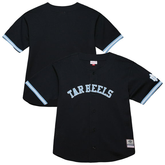 Men's Mitchell & Ness Black North Carolina Tar Heels On The Clock Full-Button Fashion Jersey