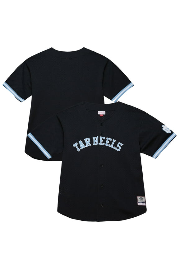 Men's Mitchell & Ness Black North Carolina Tar Heels On The Clock Full-Button Fashion Jersey