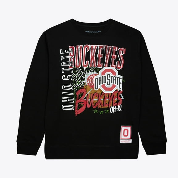 Men's Mitchell & Ness  Black Ohio State Buckeyes Half Time Fleece Crewneck Sweatshirt