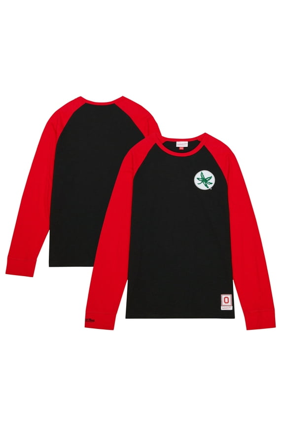 Men's Mitchell & Ness Black Ohio State Buckeyes Legendary Slub Raglan Long Sleeve T-Shirt
