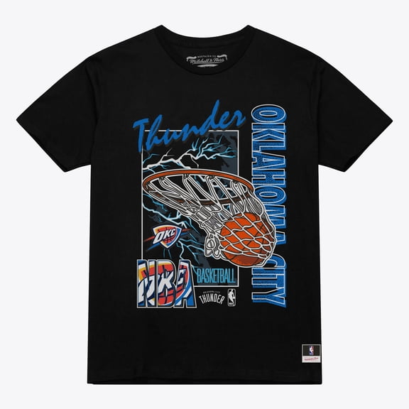 Men's Mitchell & Ness Black Oklahoma City Thunder Lightning Swish T-Shirt