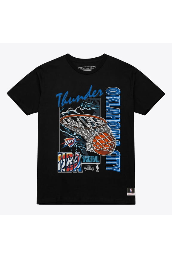 Men's Mitchell & Ness Black Oklahoma City Thunder Lightning Swish T-Shirt
