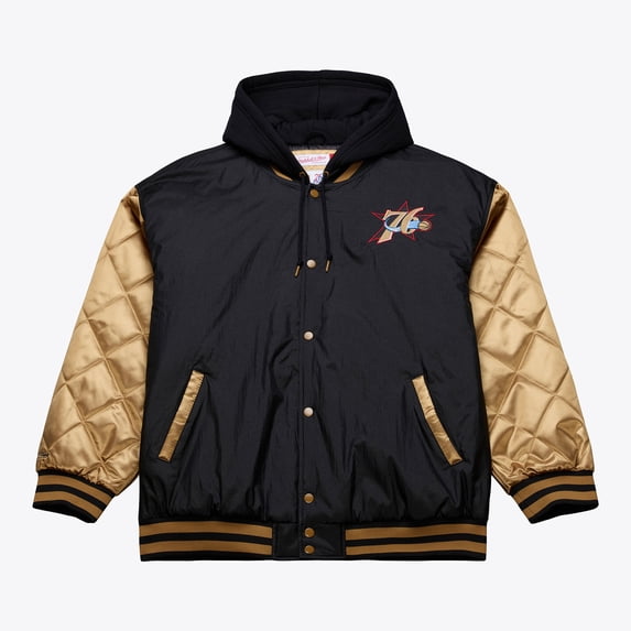 Men's Mitchell & Ness Black Philadelphia 76ers Hardwood Classics 76 Originals Collection Fushion Full-Snap Hoodie Jacket