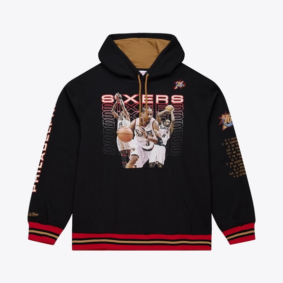 Men's Mitchell & Ness Black Philadelphia 76ers Hardwood Classics Originals Collection 2000-2001 Team Roster Fleece