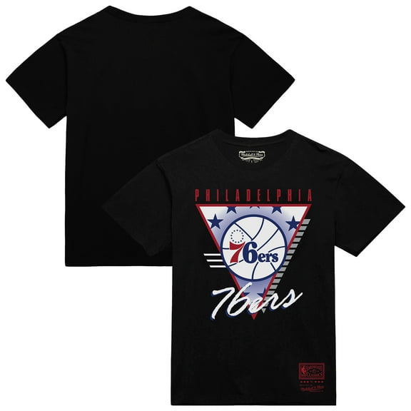 Men's Mitchell & Ness  Black Philadelphia 76ers Worldwide Collection Tri-Logo T-Shirt