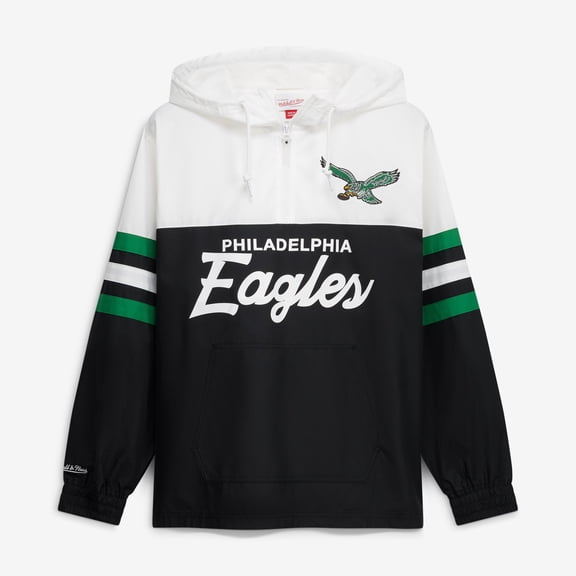 Men's Mitchell & Ness Black Philadelphia Eagles Head Coach Anorak Quarter-Zip Windbreaker Jacket