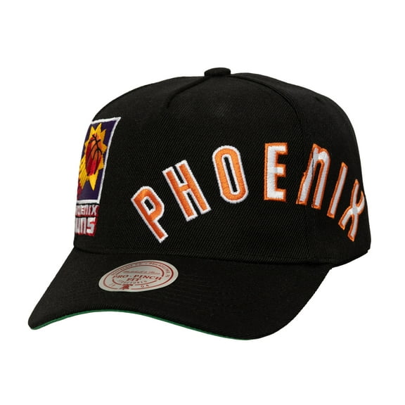 Men's Mitchell & Ness  Black Phoenix Suns Busted Logo Wordmark Wrap-Around Pro Pinch Adjustable Hat