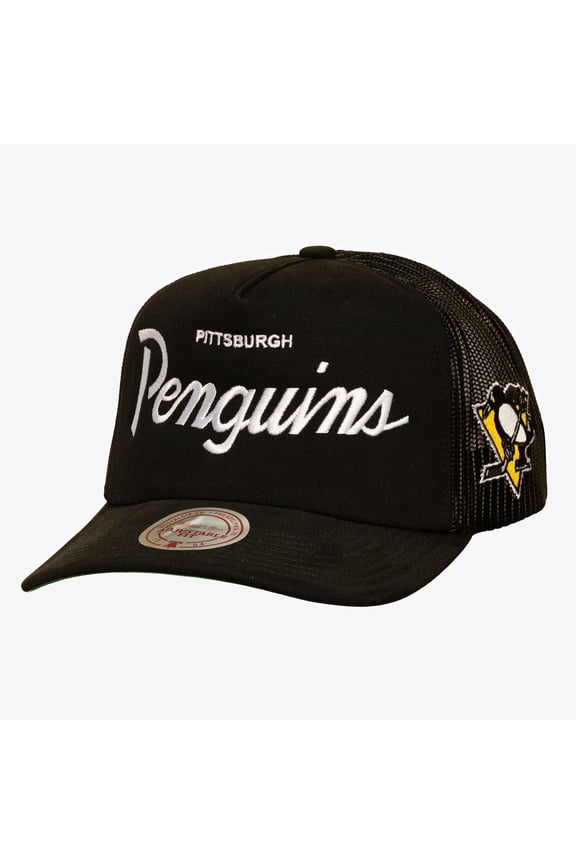 Men's Mitchell & Ness Black Pittsburgh Penguins Head Coach Trucker Adjustable Hat
