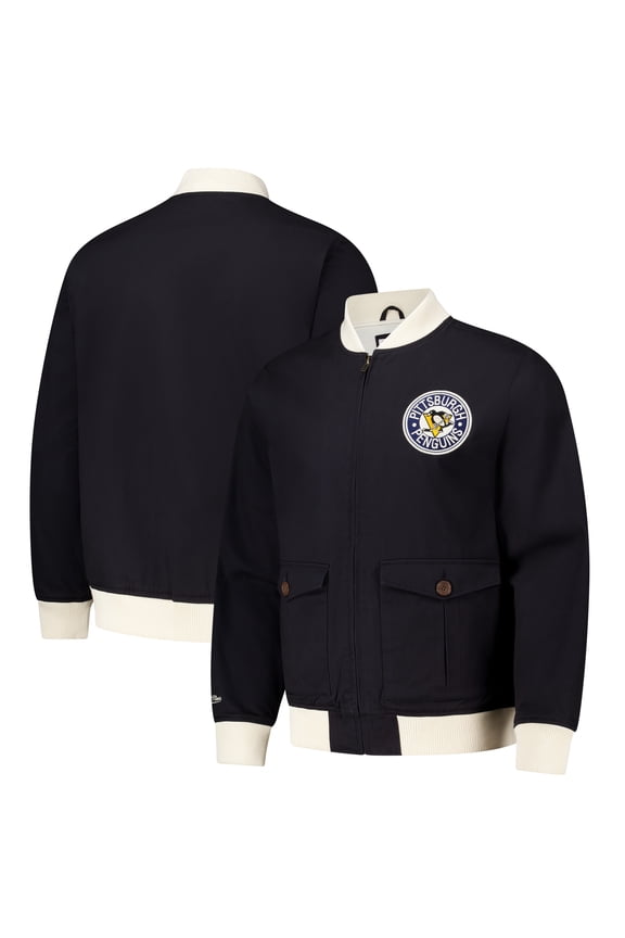 Men's Mitchell & Ness Black Pittsburgh Penguins Vintage Coaches Cotton Twill Full-Zip Jacket