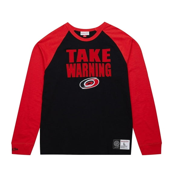 Men's Mitchell & Ness Black/Red Carolina Hurricanes Legendary Slub Raglan Long Sleeve T-Shirt