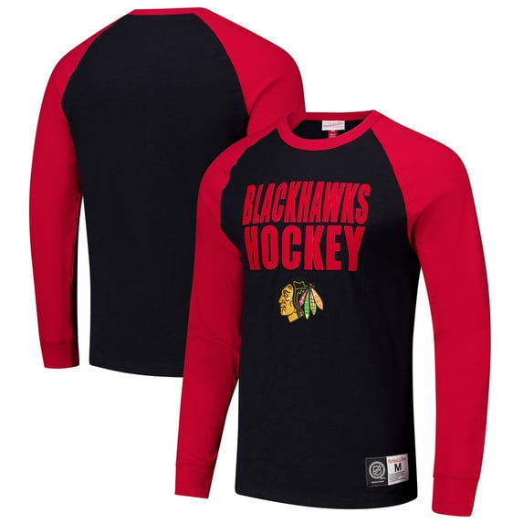 Men's Mitchell & Ness Black/Red Chicago Blackhawks Legendary Slub Raglan Long Sleeve T-Shirt