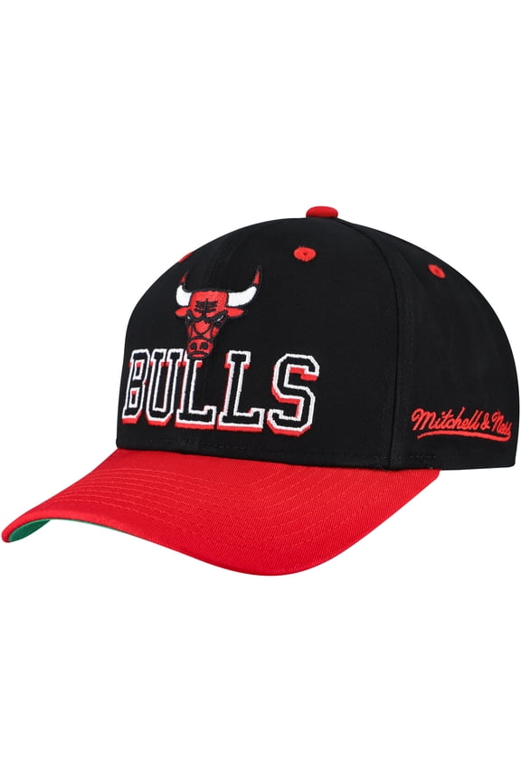 Men's Mitchell & Ness Black/Red Chicago Bulls Backside Script 2-Tone Pro Crown Adjustable Hat