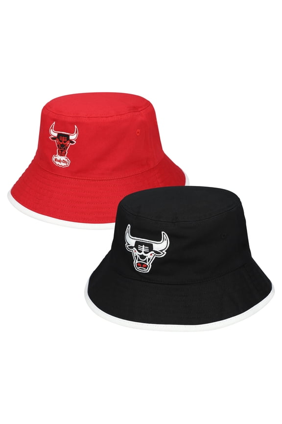 Men's Mitchell & Ness Black/Red Chicago Bulls Flip It Reversible Bucket Hat
