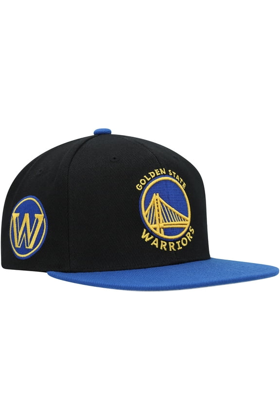 Men's Mitchell & Ness Black/Royal Golden State Warriors Side Core 2.0 Snapback Hat