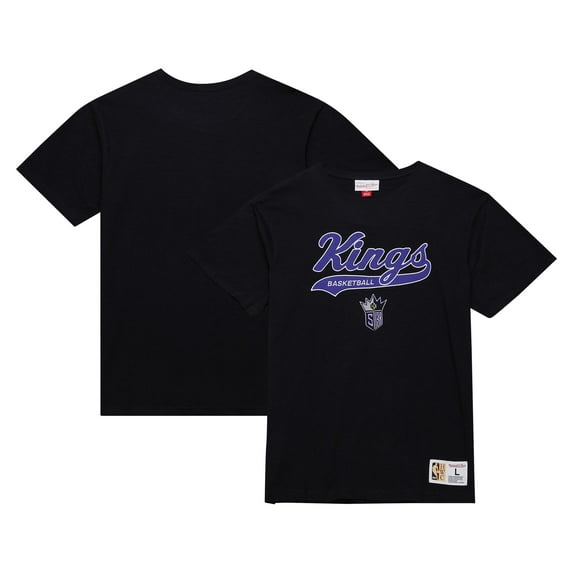 Men's Mitchell & Ness Black Sacramento Kings Hardwood Classics Felt Applique Slub T-Shirt