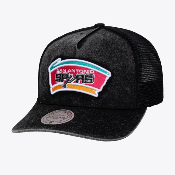 Men's Mitchell & Ness Black San Antonio Spurs Gameday Snow Wash Adjustable Trucker Hat