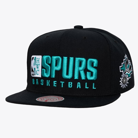 Men's Mitchell & Ness Black San Antonio Spurs Hardwood Classics Old School Stacked Text Snapback Hat