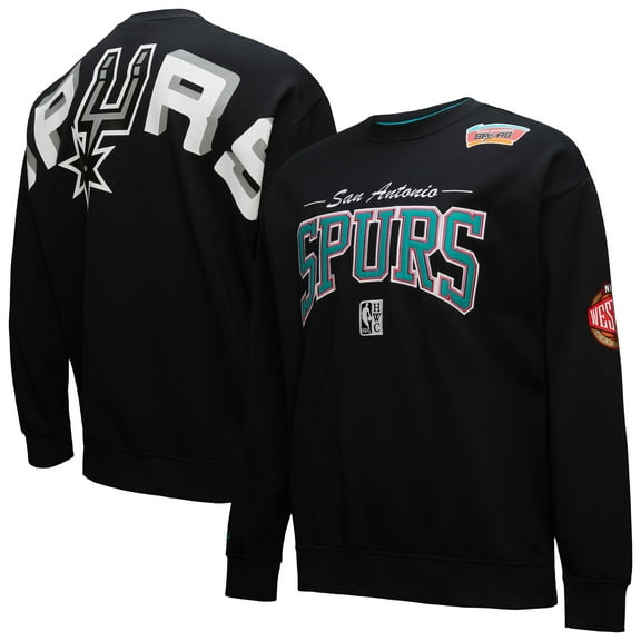 Men's Mitchell & Ness Black San Antonio Spurs Hardwood Classics There & Back 2.0 Vintage Pullover Sweatshirt