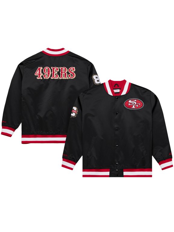 Men's Mitchell & Ness Black San Francisco 49ers 80th Anniversary Heavyweight Satin Full-Snap Jacket