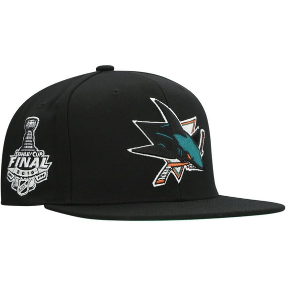 Men's Mitchell & Ness Black San Jose Sharks Core Top Spot Snapback Hat